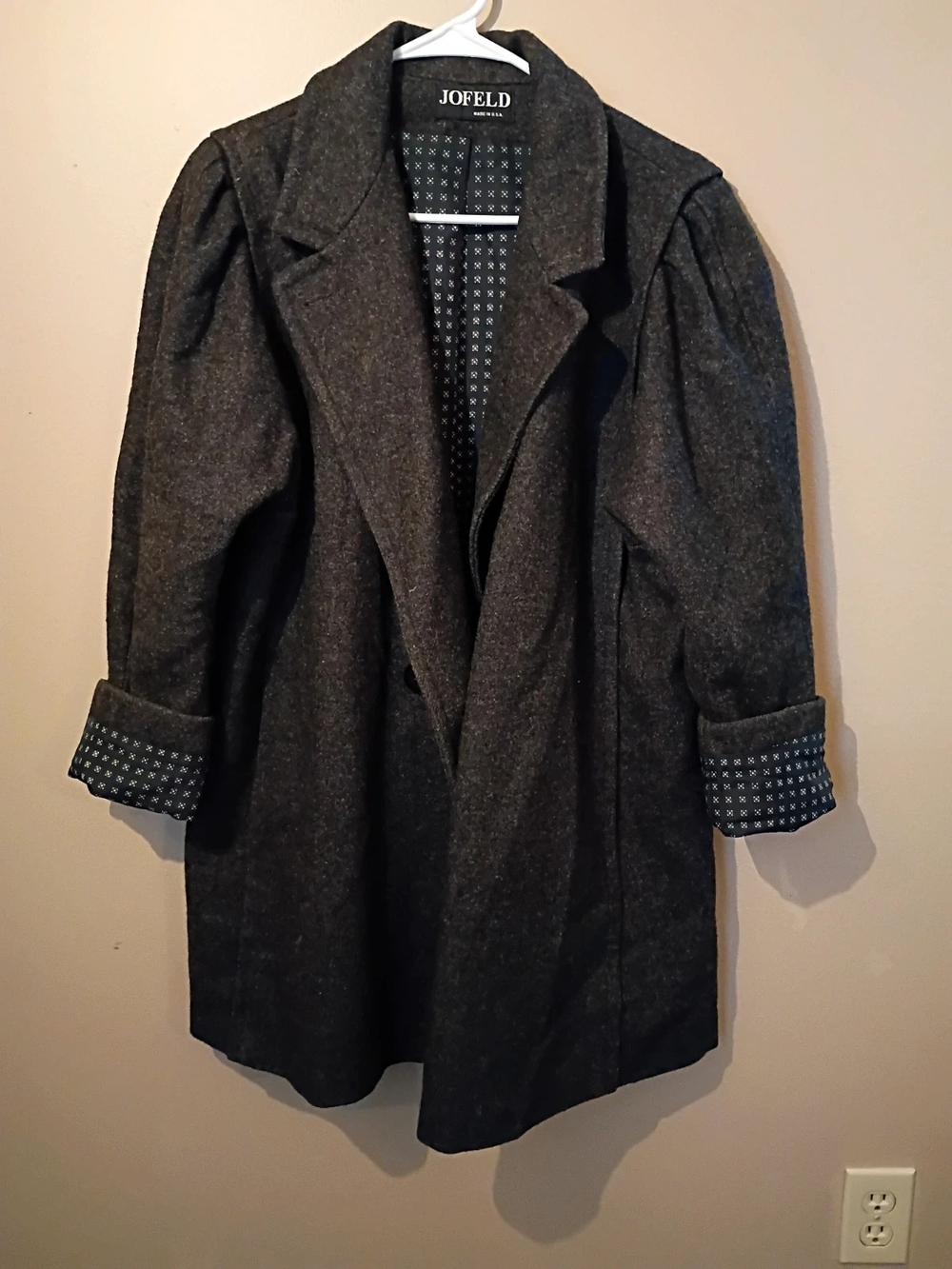 Vintage 1980s Dark Gray Jofeld Wool Boyfriend Coat